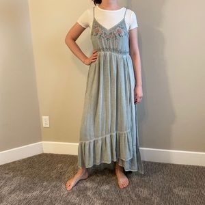 Embroidered Sage Green Maxi Dress